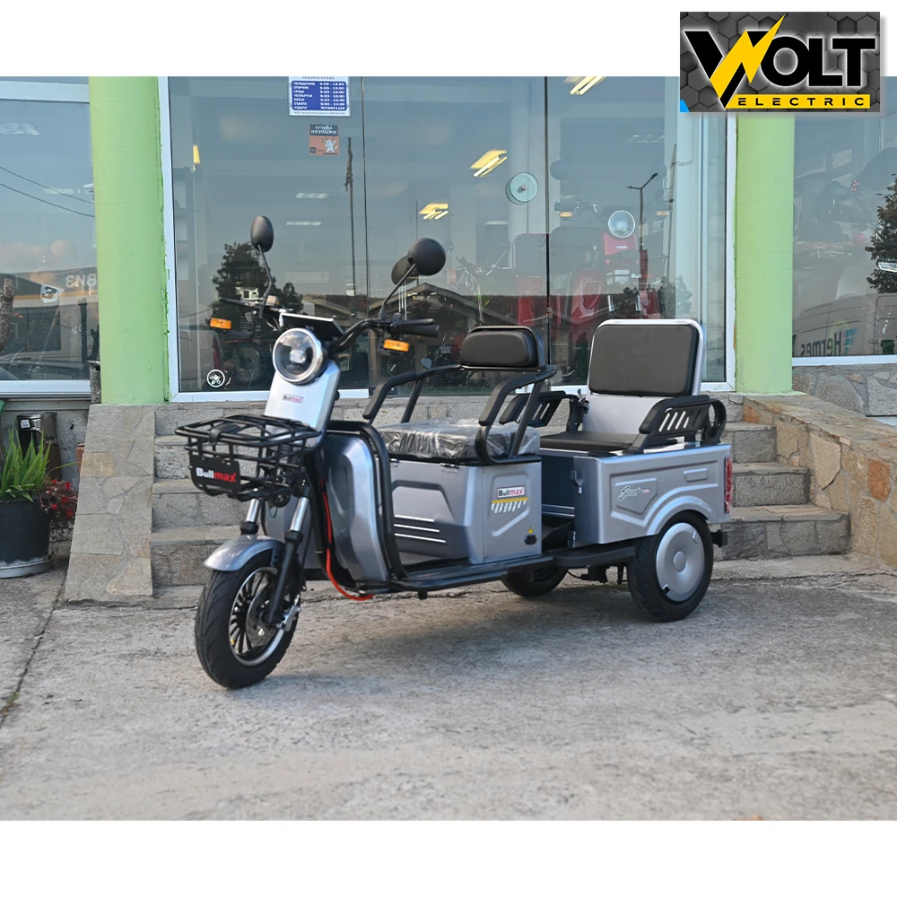 Двуместна cargo електрическа триколка bullmax a10 ce, 60v, 2800w, 20ah, сив металик