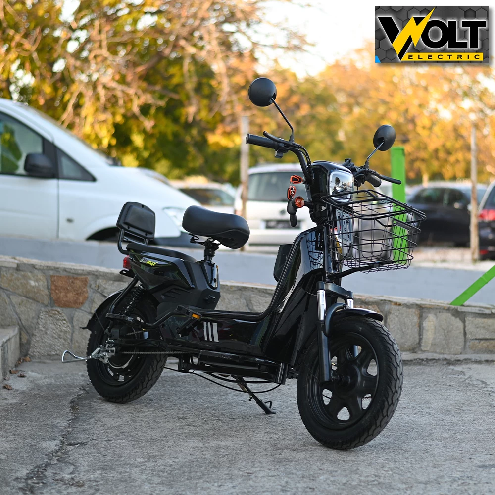 Двуместен електрически скутер велосипед с педали bullmax buzz 16" джанти, 750w, 12ah, черен лак