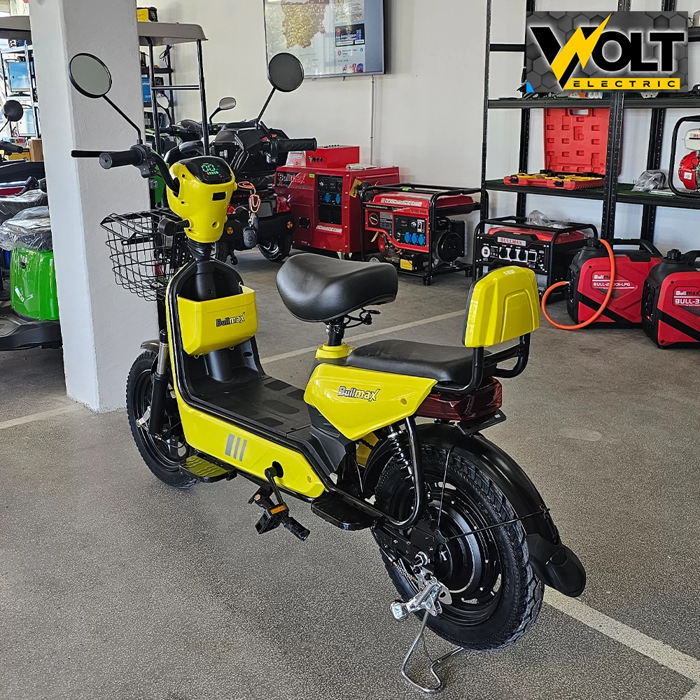 Двуместен електрически скутер велосипед с педали bullmax buzz 16" джанти, 750w, 12ah, жълт