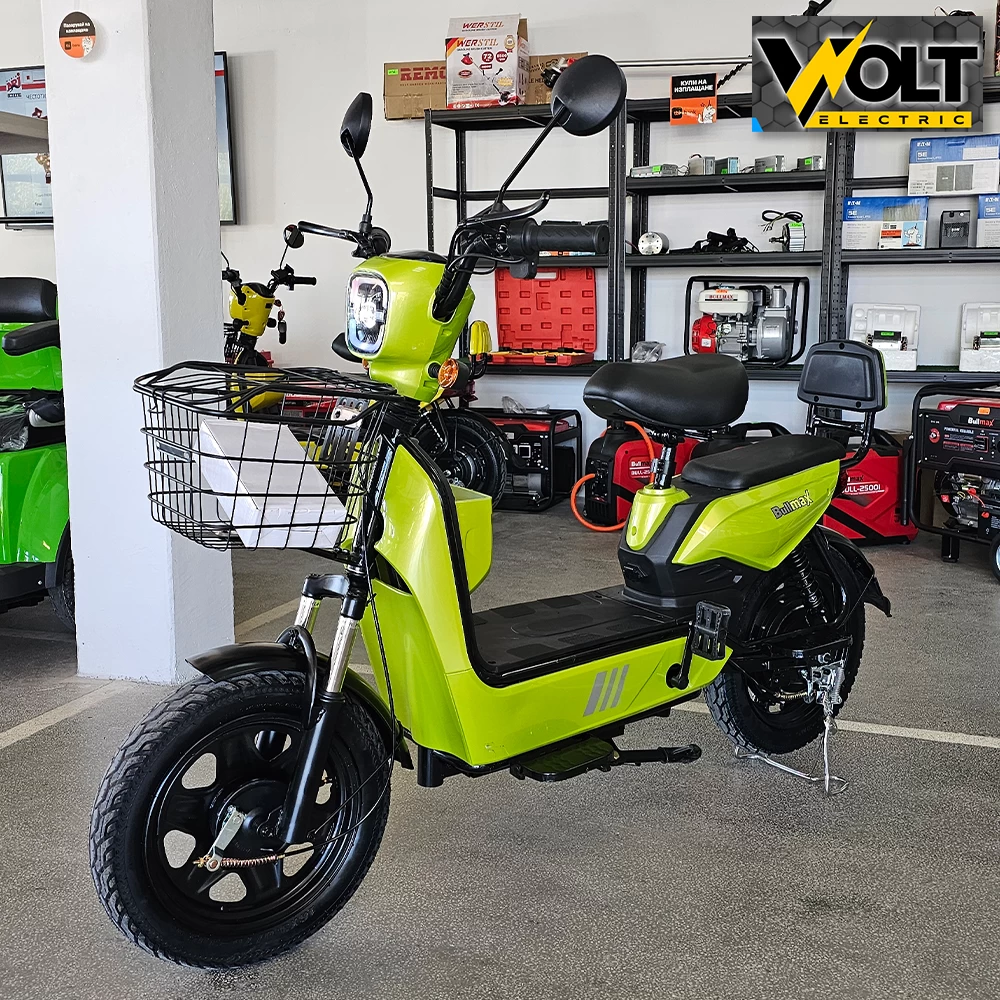Двуместен електрически скутер велосипед с педали bullmax buzz 16" джанти, 750w, 12ah, зелен