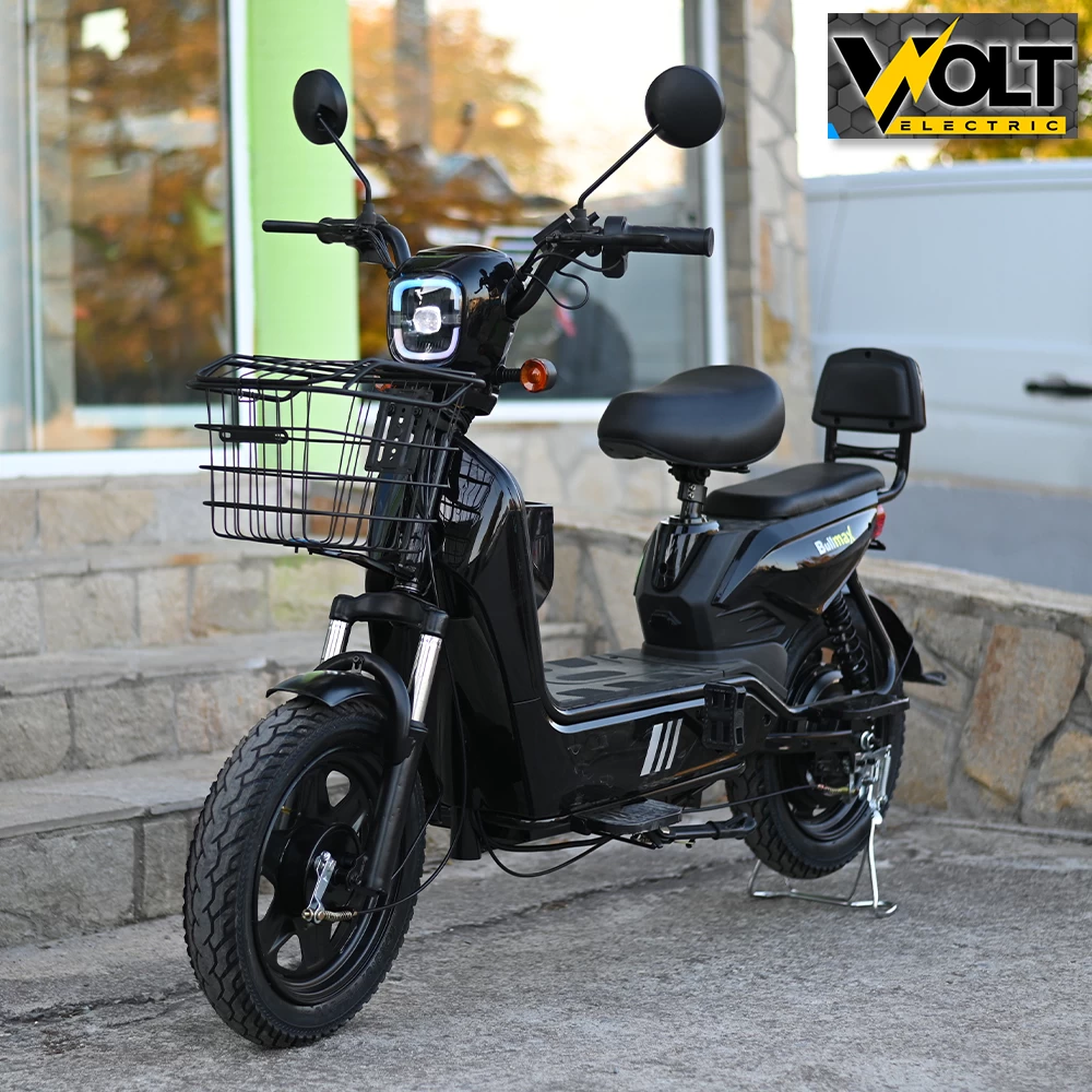 Двуместен електрически скутер велосипед с педали bullmax buzz 16" джанти, 750w, 12ah, черен лак