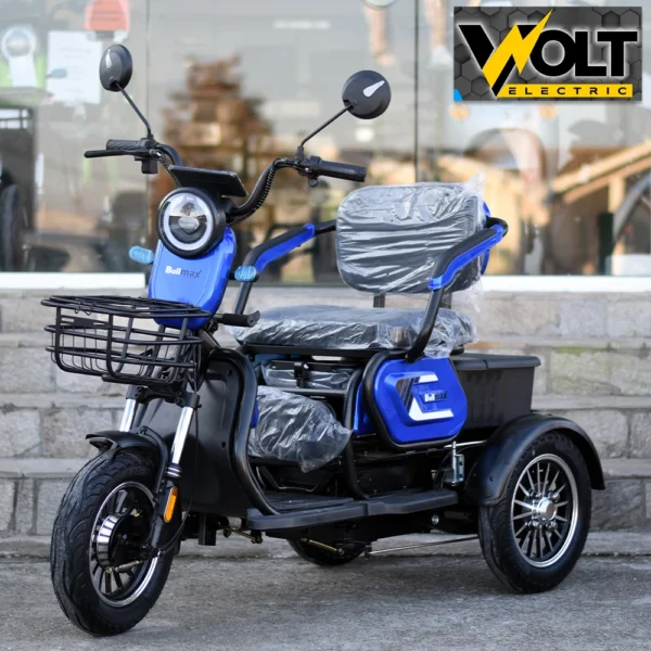 Триместна електрическа триколка bullmax c1 max, 1500w, големи 10'' гуми, тъмносин металик