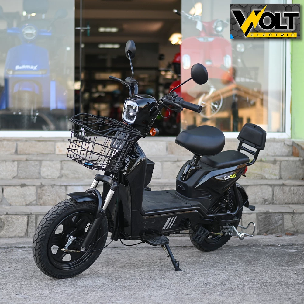 Двуместен електрически скутер велосипед с педали bullmax buzz 16" джанти, 750w, 12ah, черен лак