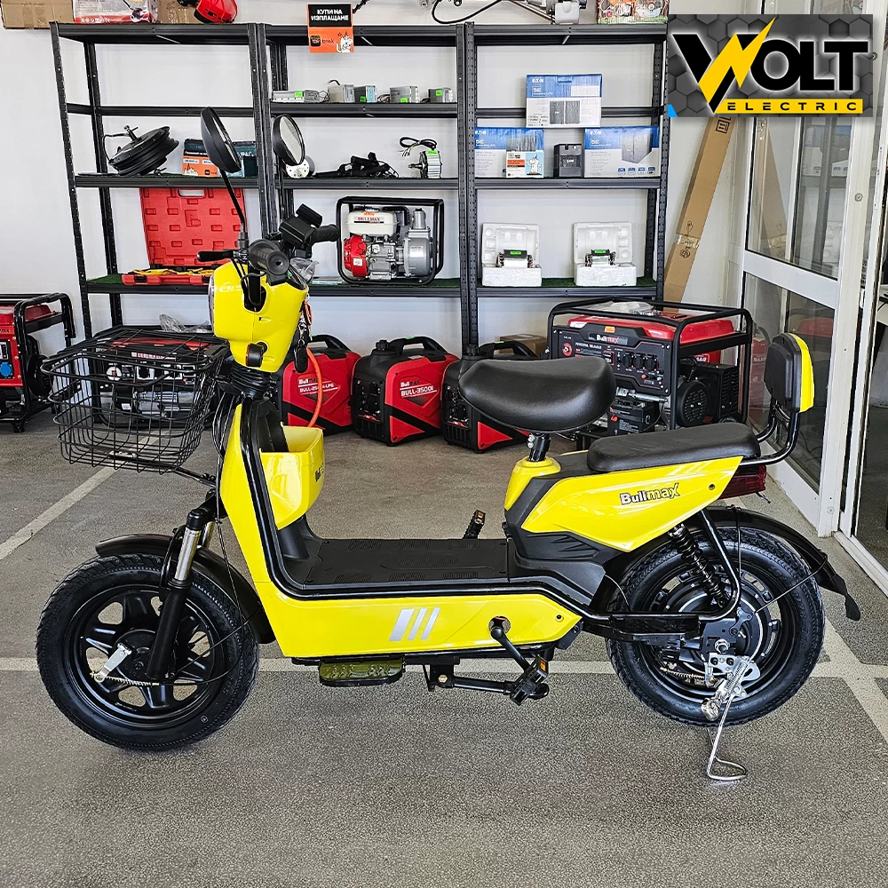 Двуместен електрически скутер велосипед с педали bullmax buzz 16" джанти, 750w, 12ah, жълт