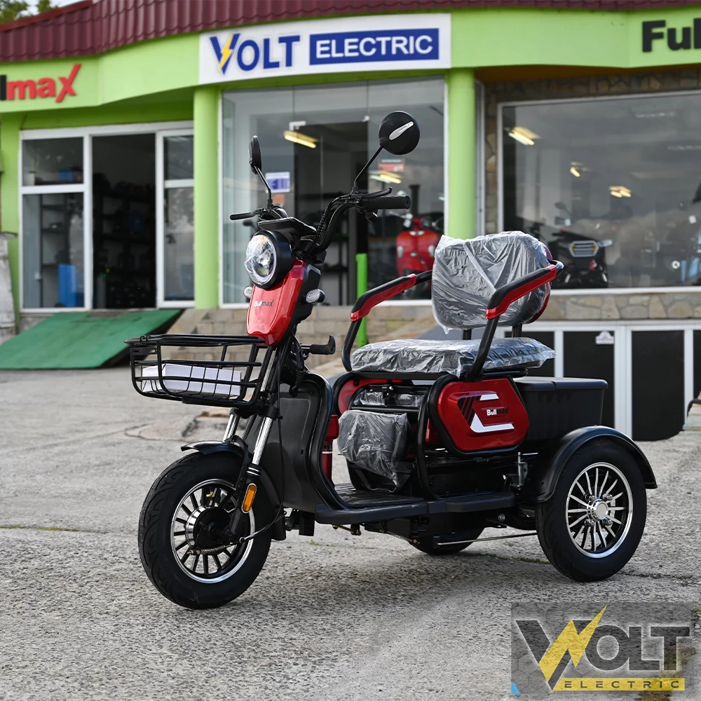 Електрическа триколка bullmax c1 max, големи 10'' гуми, 1500w, тъмночервено бордо, металик