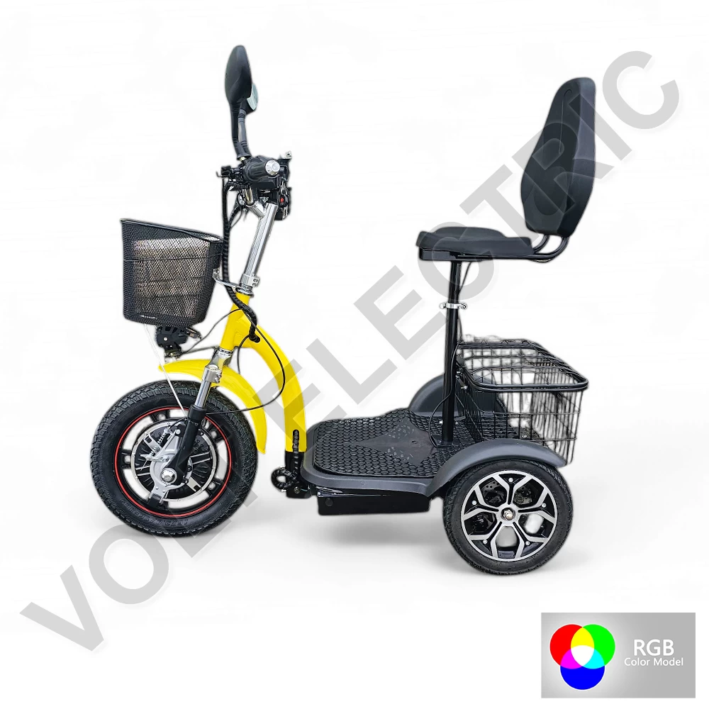Електрическа триколка volt electric a3 traffic pro rgb 750w, дисплей, крачна спирачка, 2 кошници, led светлини, жълта перла
