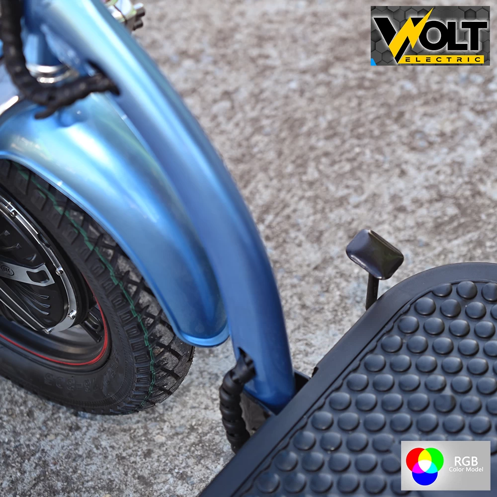 Електрическа триколка volt electric a3 traffic pro rgb 750w, дисплей, крачна спирачка, 2 кошници, led светлини, светлoсин металик