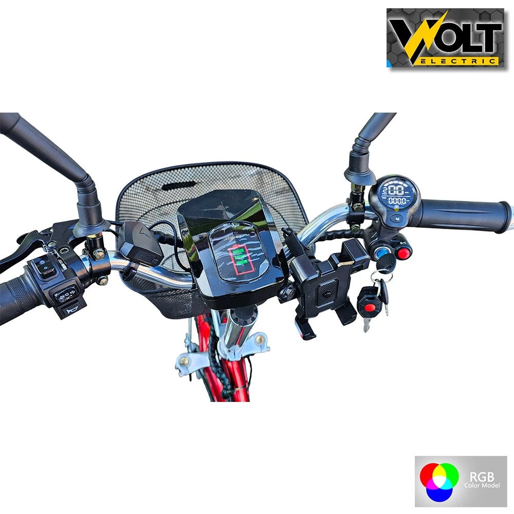 Електрическа триколка volt electric a3 traffic pro rgb 750w, дисплей, крачна спирачка, 2 кошници, led светлини, червен металик