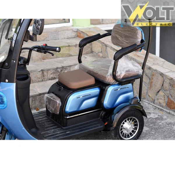 Електрическа триколка с покрив max motors apple blue 1500w, 48v, 20ah, 2+1 места
