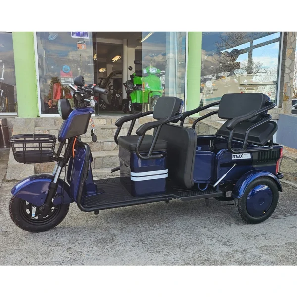 Триместна cargo електрическа триколка bullmax b10 2000w, 60v, 40ah, тъмносиня