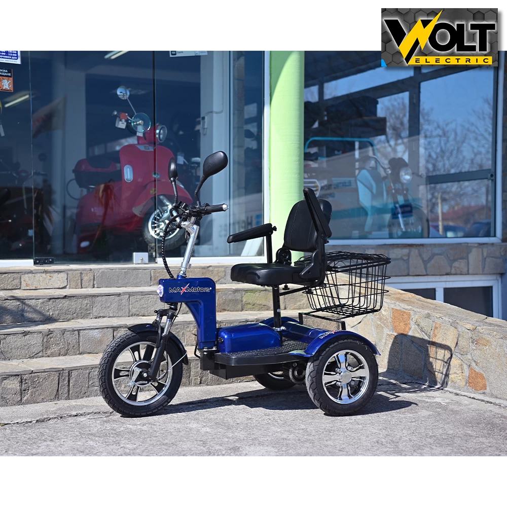 Електрическа триколка, задно предаване, лукс кресло, max motors a6 lux+, 1000w, синя