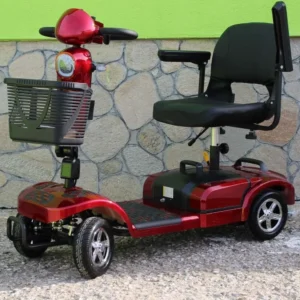 Инвалидна електрическа четириколка maxmotors 350w със сваляема батерия и maxi гуми, червена