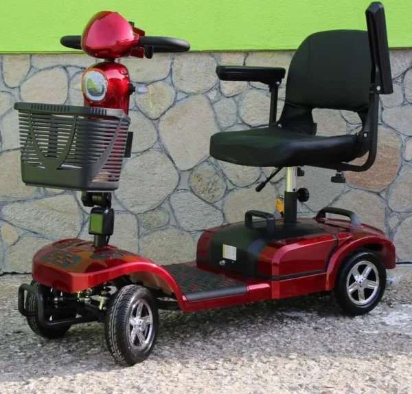 Инвалидна електрическа четириколка maxmotors 350w със сваляема батерия и maxi гуми, червена