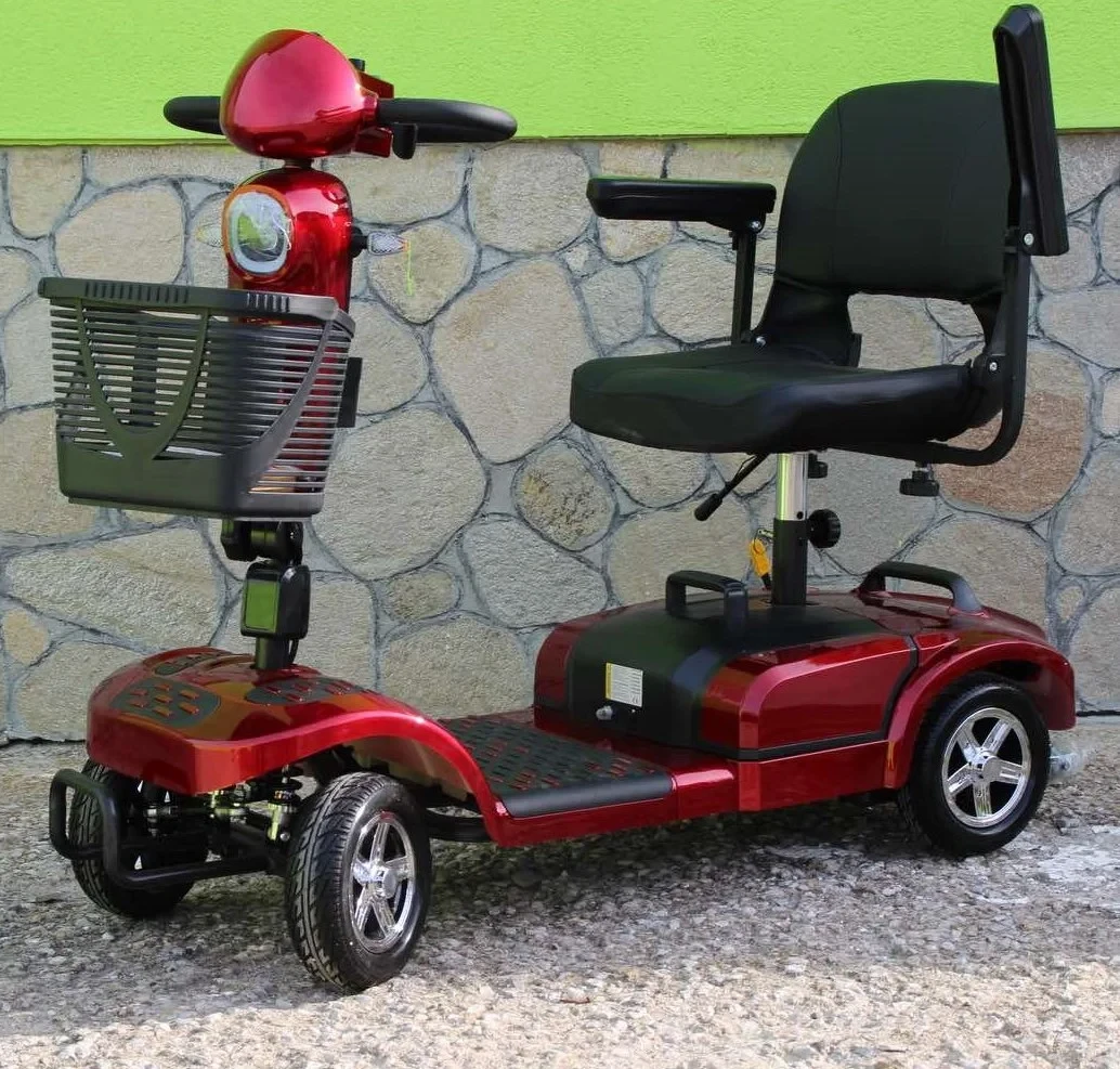 Инвалидна електрическа четириколка maxmotors 350w със сваляема батерия и maxi гуми, червена