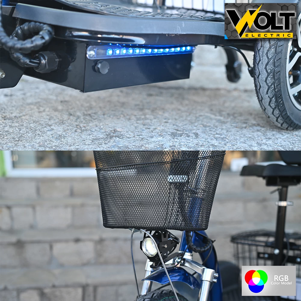 Електрическа триколка volt electric a3 traffic pro rgb 750w, дисплей, крачна спирачка, 2 кошници, led светлини, тъмносин лак