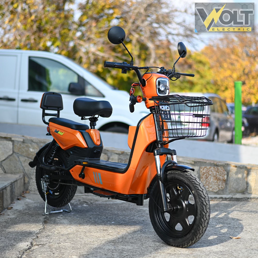 Двуместен електрически скутер велосипед с педали bullmax buzz 16" джанти, 750w, 12ah, оранжев