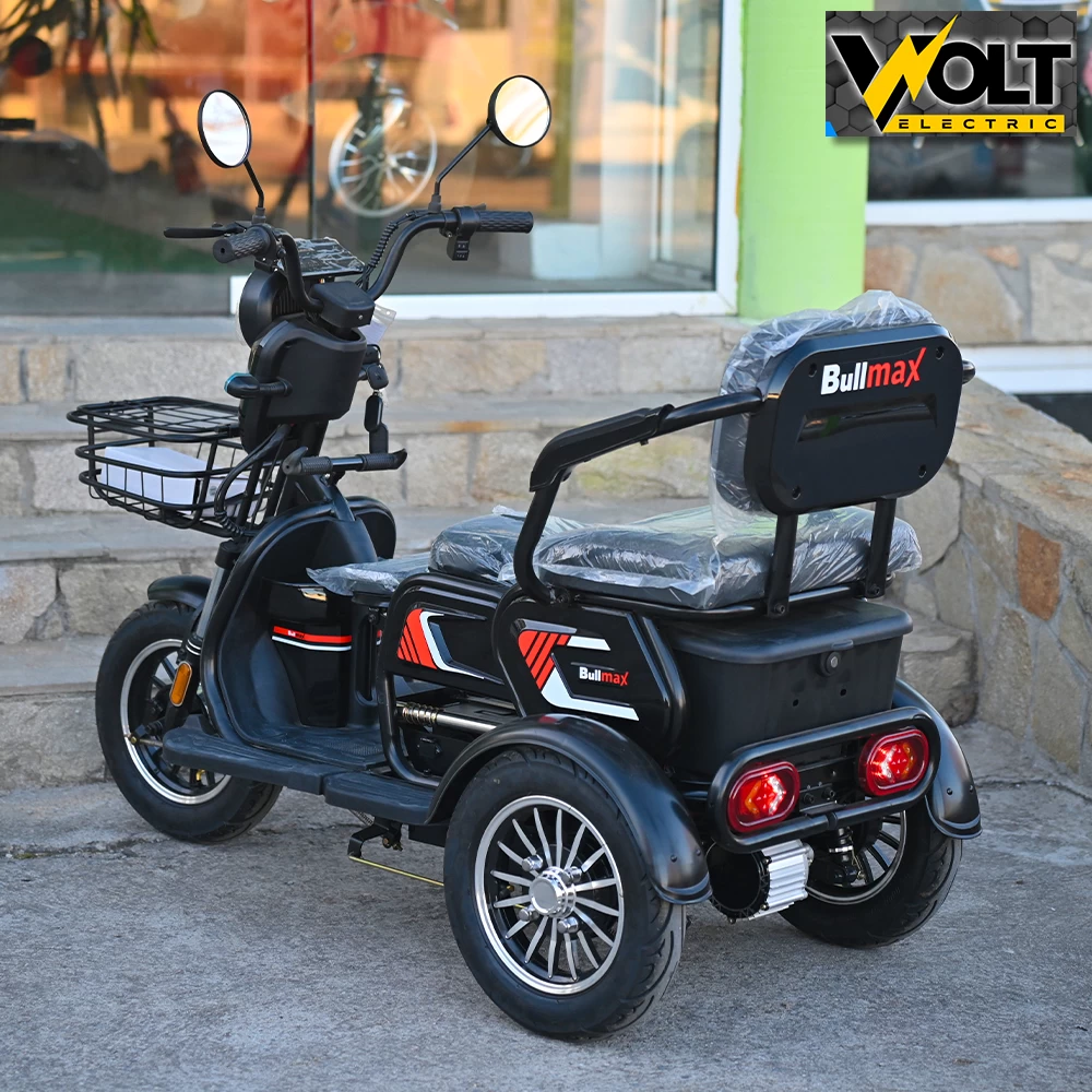 Триместна електрическа триколка bullmax c1 max 1500w, с офроуд 10'' гуми, черна