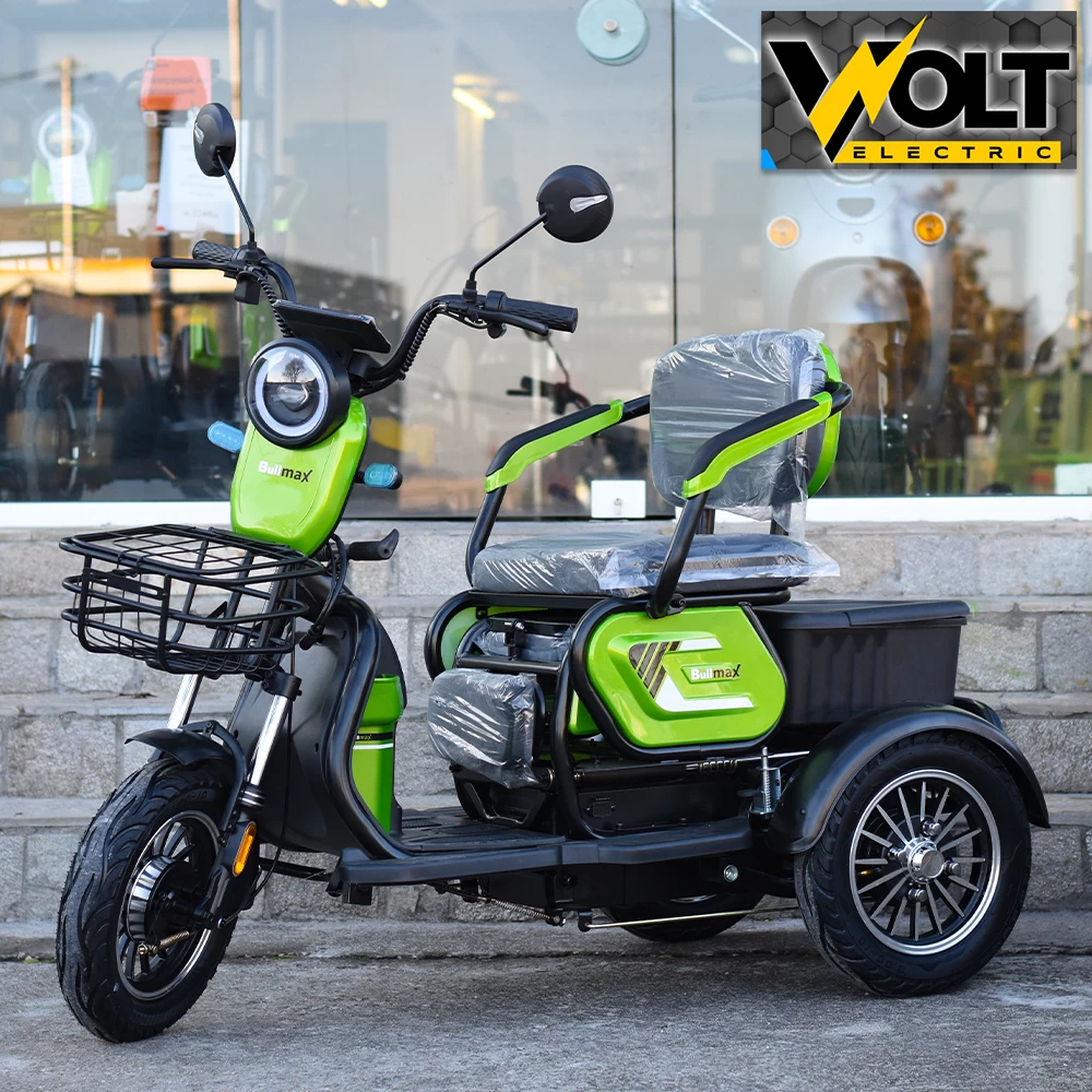 Електрическа триколка bullmax c1 max, големи 10'' гуми, 1500w, електриково зелено, металик