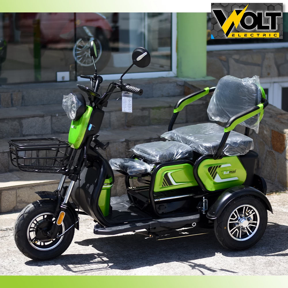 Електрическа триколка, триместна, bullmax c1, lcd дисплей, led светлини, 1500w, 48v, metallic green