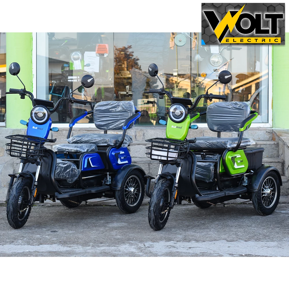 Електрическа триколка bullmax c1 max, големи 10'' гуми, 1500w, електриково зелено, металик