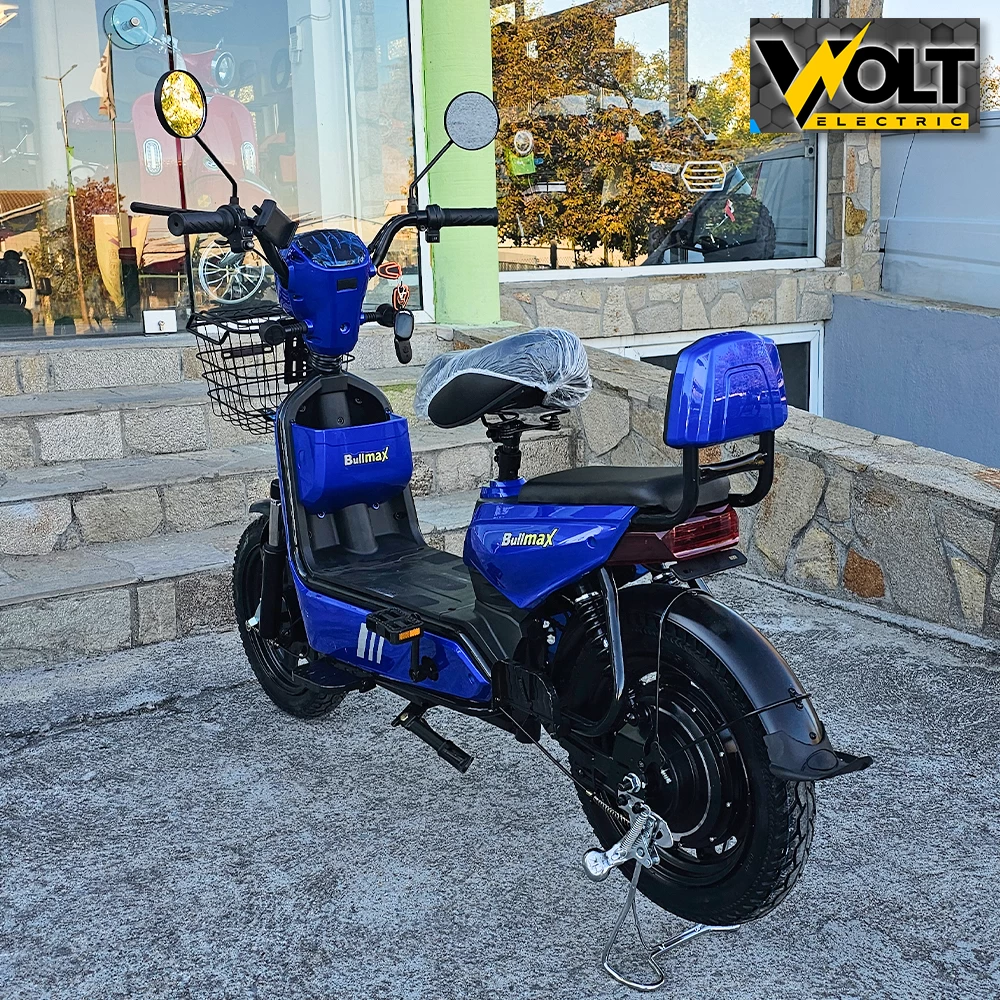 Двуместен електрически скутер велосипед с педали bullmax buzz 16" джанти, 750w, 12ah, син