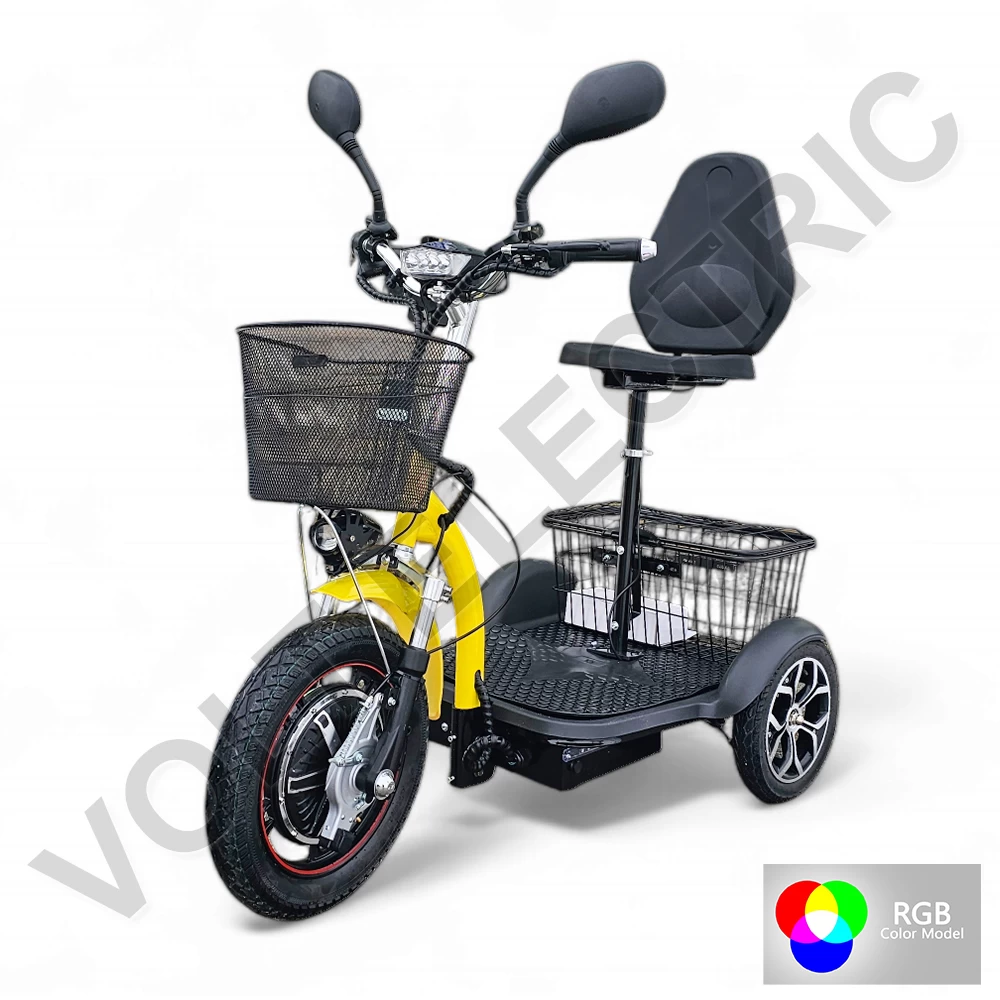 Електрическа триколка volt electric a3 traffic pro rgb 750w, дисплей, крачна спирачка, 2 кошници, led светлини, жълта перла
