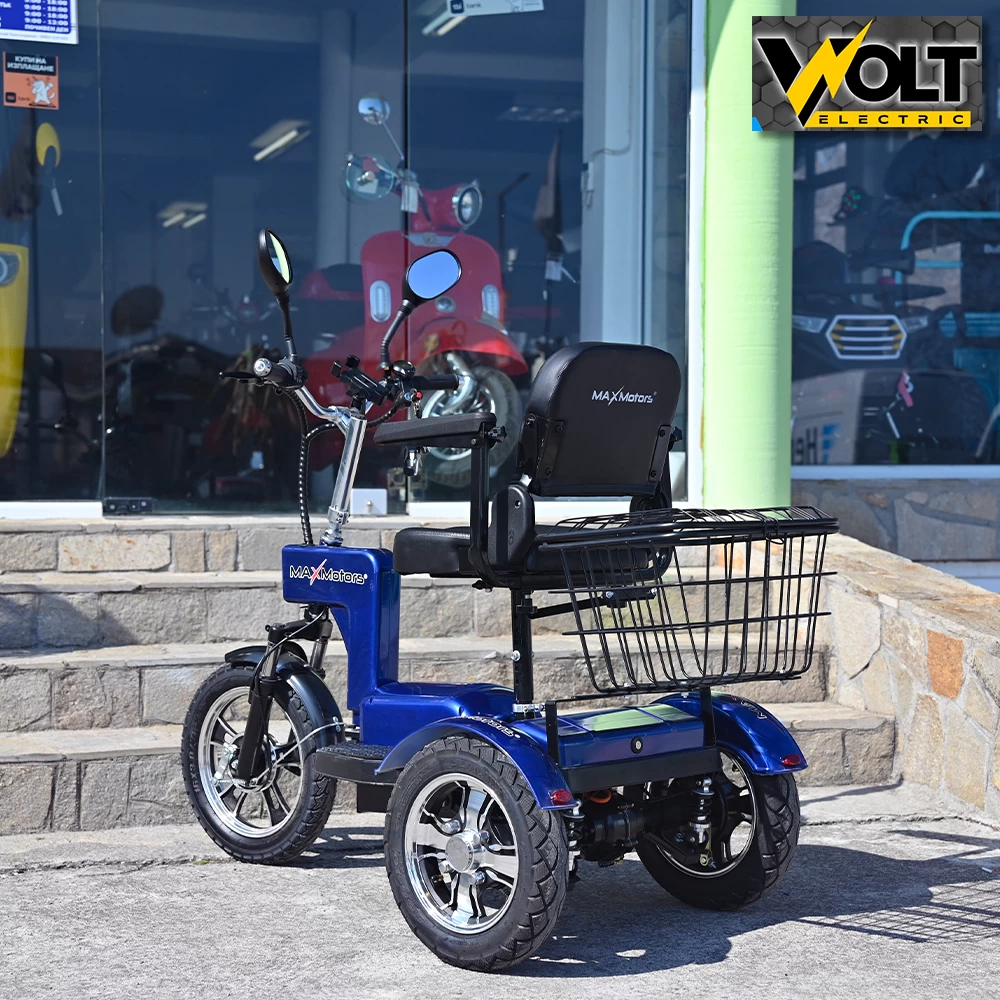 Електрическа триколка, задно предаване, лукс кресло, max motors a6 lux+, 1000w, синя