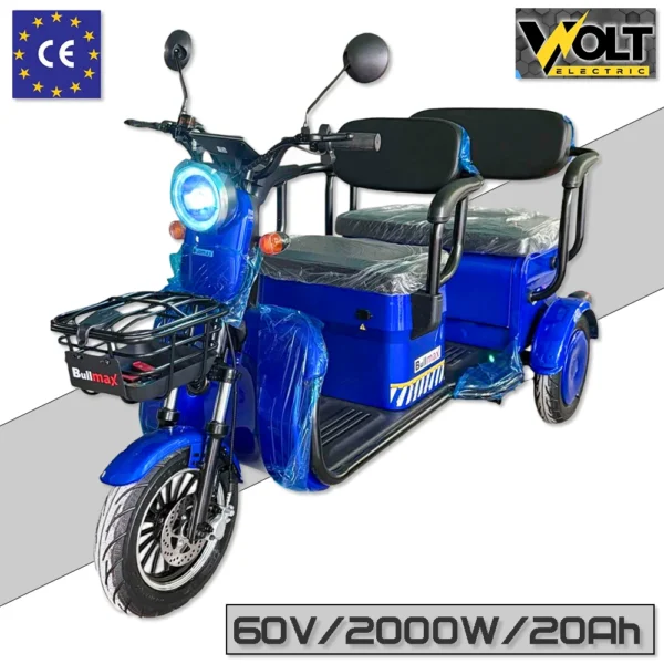 tриместна карго триколка bullmax b10 ce cargo, 2000w, 60v, със ce сертификат