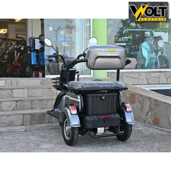 Електрическа триколка bullmax c2 с 5 батерии, 3 места, крачна спирачка, led дисплей, 1500w/60v/20ah, сив металик