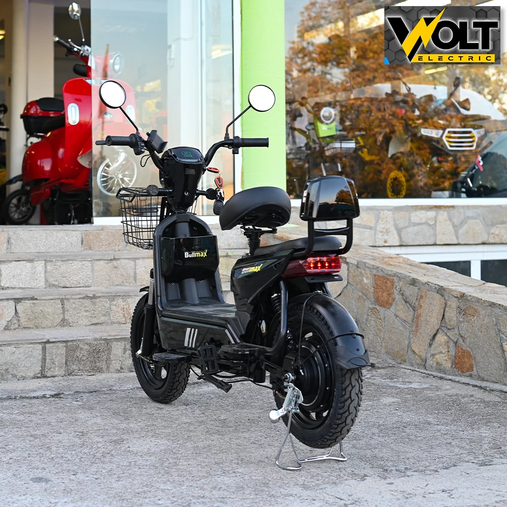 Двуместен електрически скутер велосипед с педали bullmax buzz 16" джанти, 750w, 12ah, черен лак