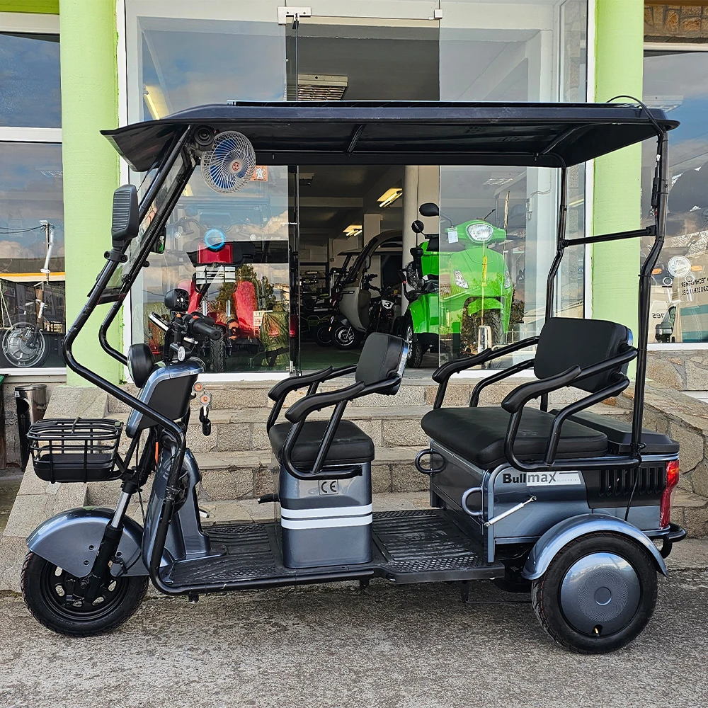 Соларна kargo електрическа триколка, триместна, bullmax b10 solar 2000w, 60v, 40ah, светлосив металик