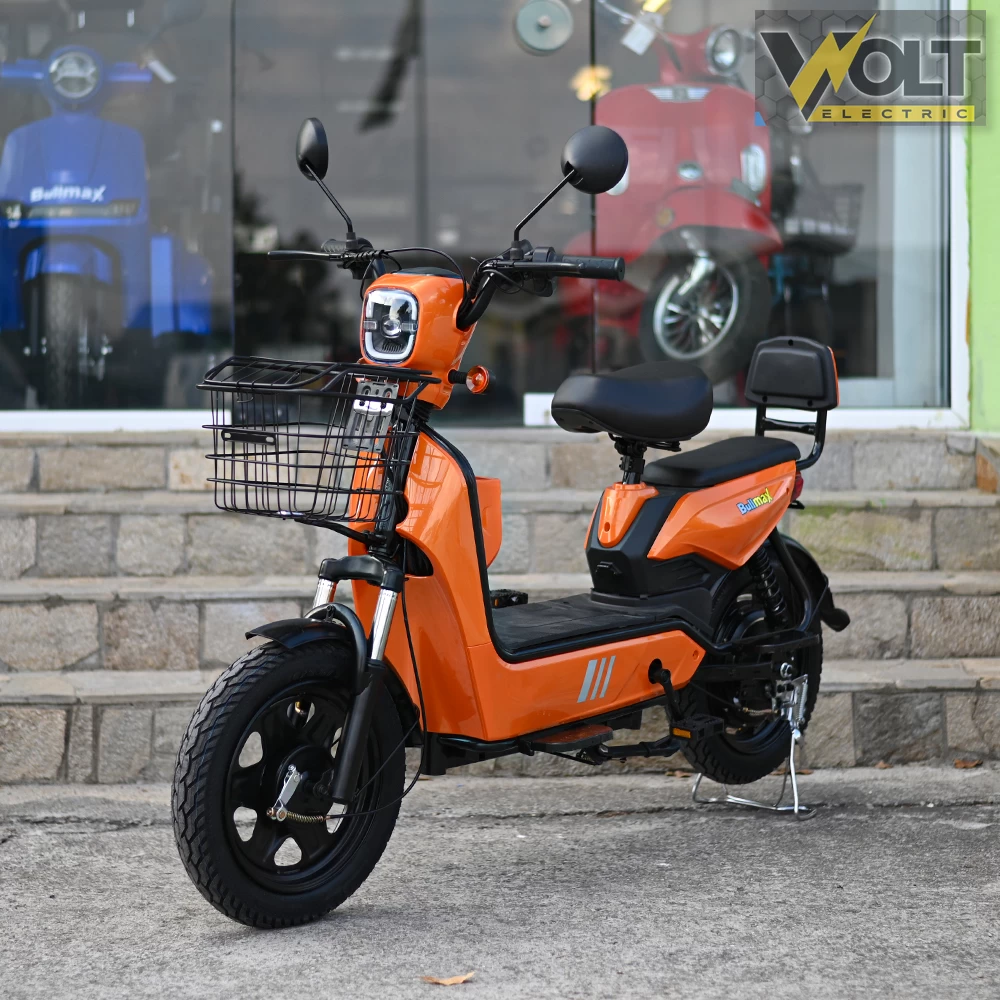 Двуместен електрически скутер велосипед с педали bullmax buzz 16" джанти, 750w, 12ah, оранжев