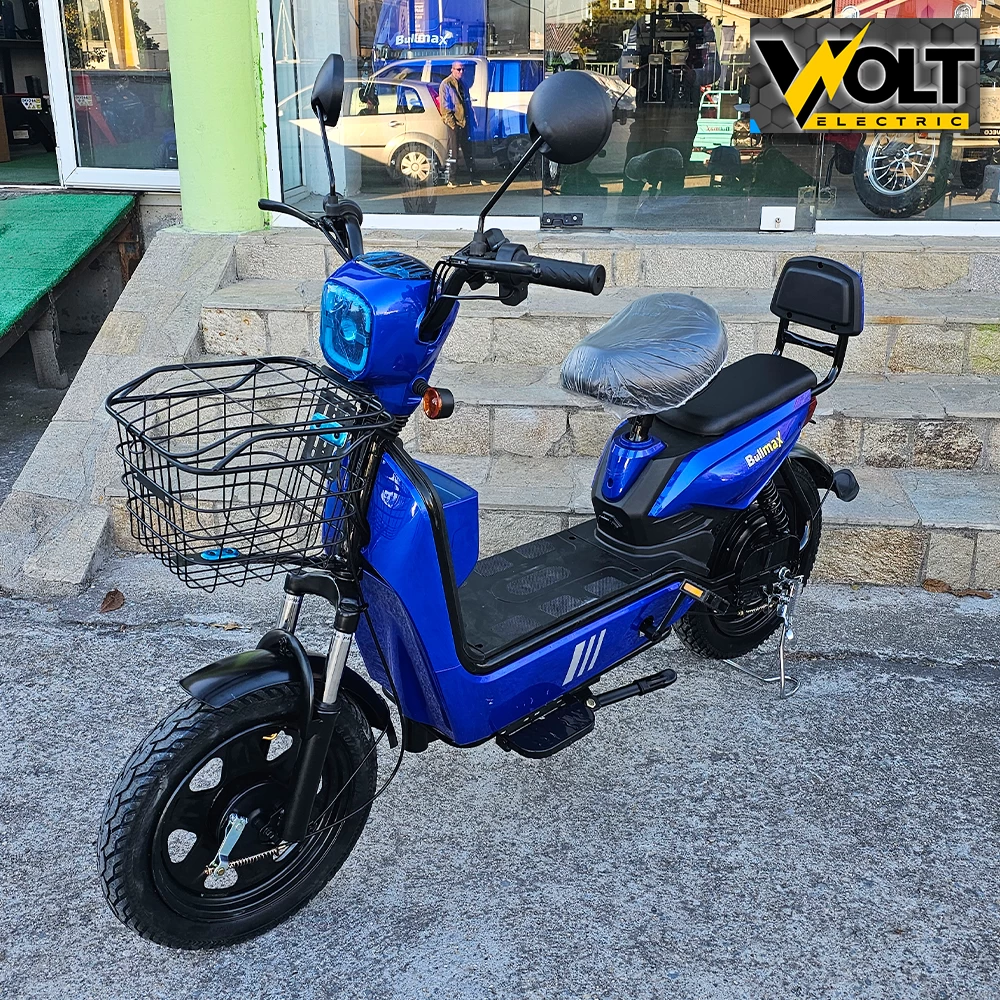 Двуместен електрически скутер велосипед с педали bullmax buzz 16" джанти, 750w, 12ah, син