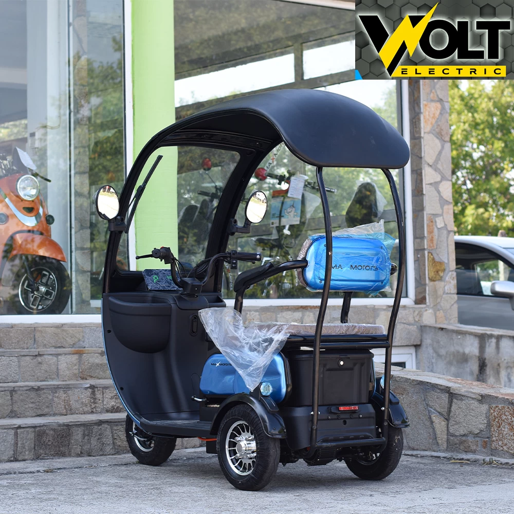 Електрическа триколка с покрив max motors apple blue 1500w, 48v, 20ah, 2+1 места