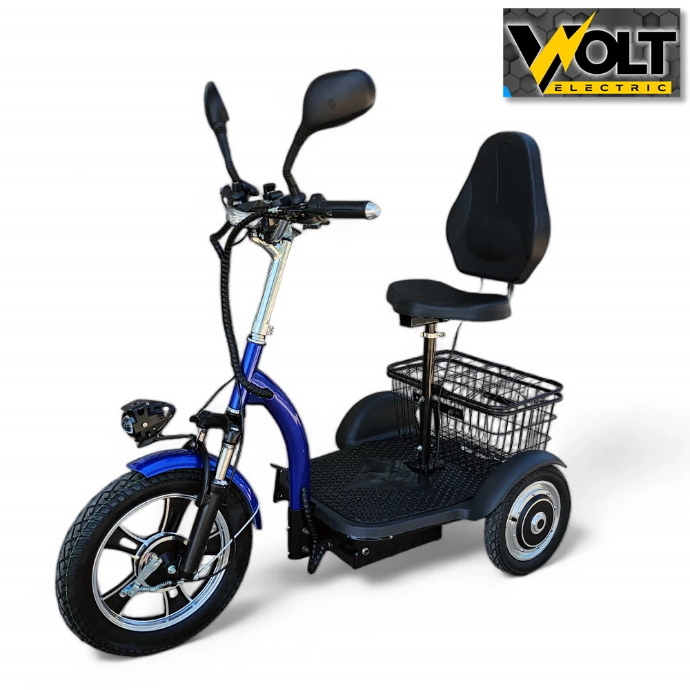 Електрическа триколка volt electric a3+ с два двигателя, задно задвижване, 1200w, 48v, blue