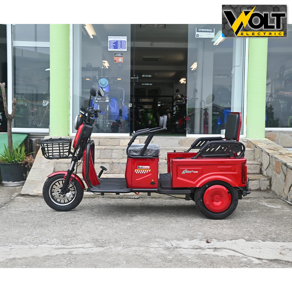Двуместна cargo електрическа триколка bullmax a10 ce, 60v, 2800w, 20ah, червена