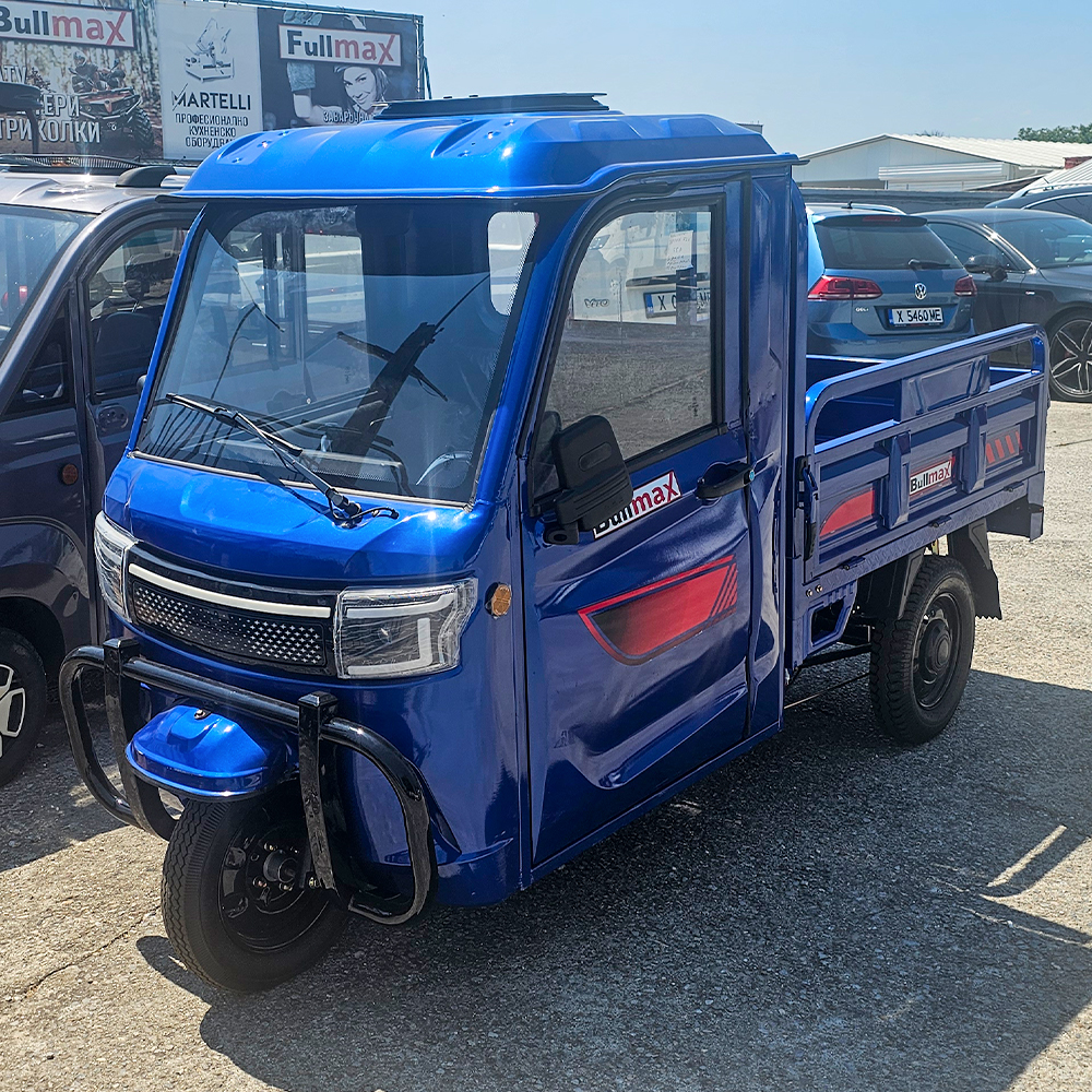Професионална товарна електрическа триколка с кабина, товароносимост 600 кг, bullmax cargo cab 4000w, синя