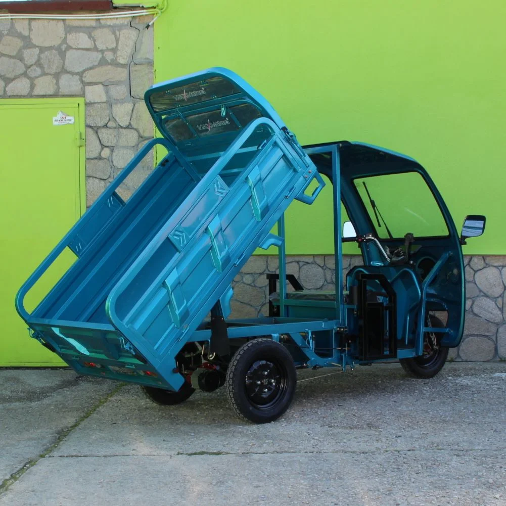 Селскостопанска товарна електрическа триколка 2000w с покрив, 600 кг товар, 60v 45ah, синя
