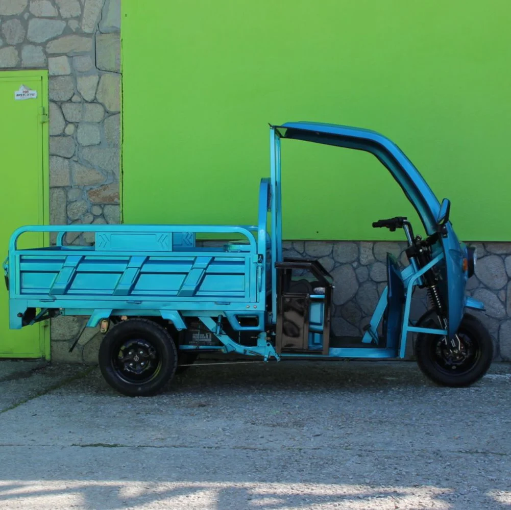 Селскостопанска товарна електрическа триколка 2000w с покрив, 600 кг товар, 60v 45ah, синя