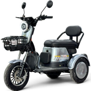 Двуместна електрическа триколка pudding grand, сив, 2000w, eec Сертификат, 60v/20ah, две кошници, 5 батерии + подаръци