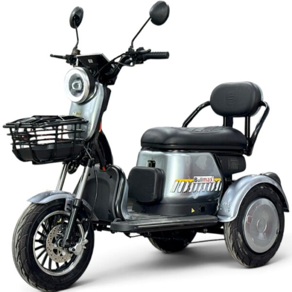 Двуместна електрическа триколка pudding grand, сив, 2000w, eec Сертификат, 60v/20ah, две кошници, 5 батерии + подаръци