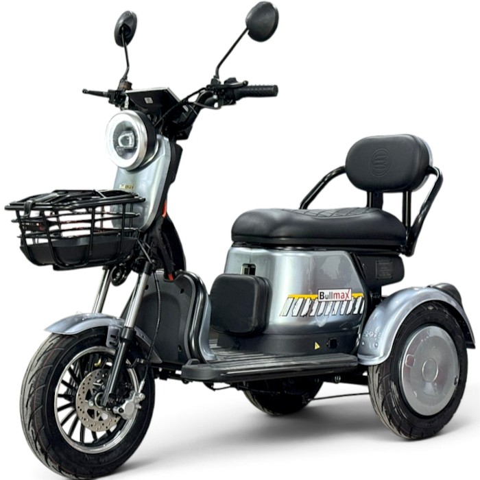 Двуместна електрическа триколка pudding grand, сив, 2000w, eec Сертификат, 60v/20ah, две кошници, 5 батерии + подаръци