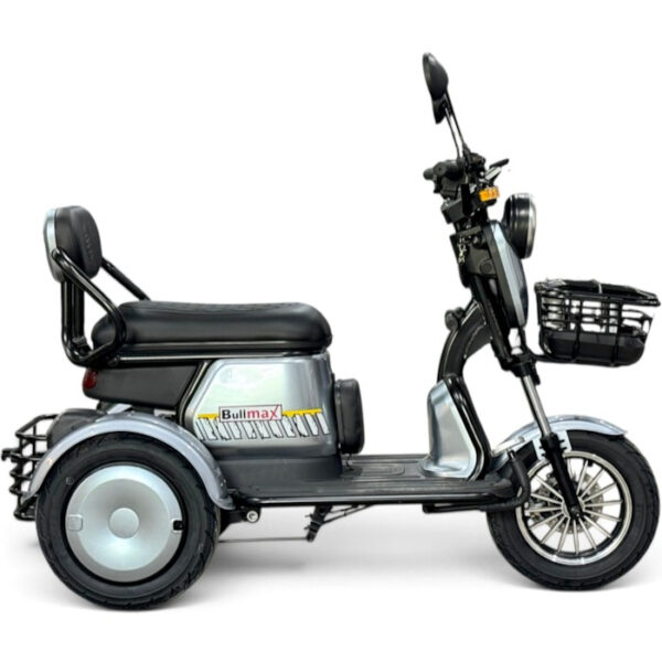 Двуместна електрическа триколка pudding grand, сив, 2000w, eec Сертификат, 60v/20ah, две кошници, 5 батерии + подаръци
