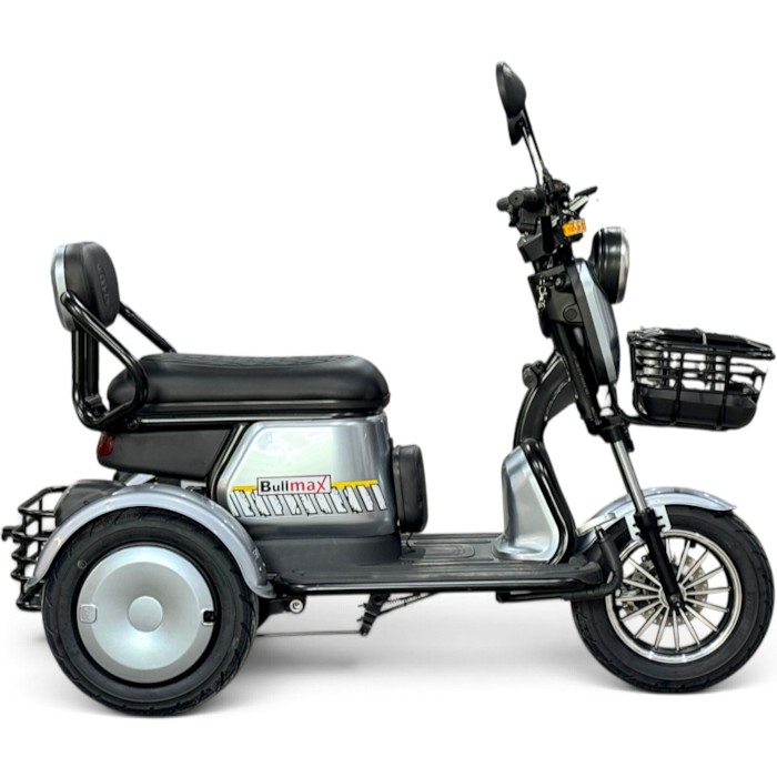 Двуместна електрическа триколка pudding grand, сив, 2000w, eec Сертификат, 60v/20ah, две кошници, 5 батерии + подаръци