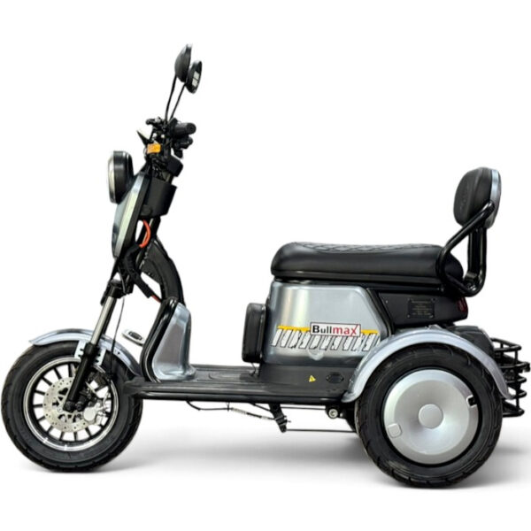 Двуместна електрическа триколка pudding grand, сив, 2000w, eec Сертификат, 60v/20ah, две кошници, 5 батерии + подаръци