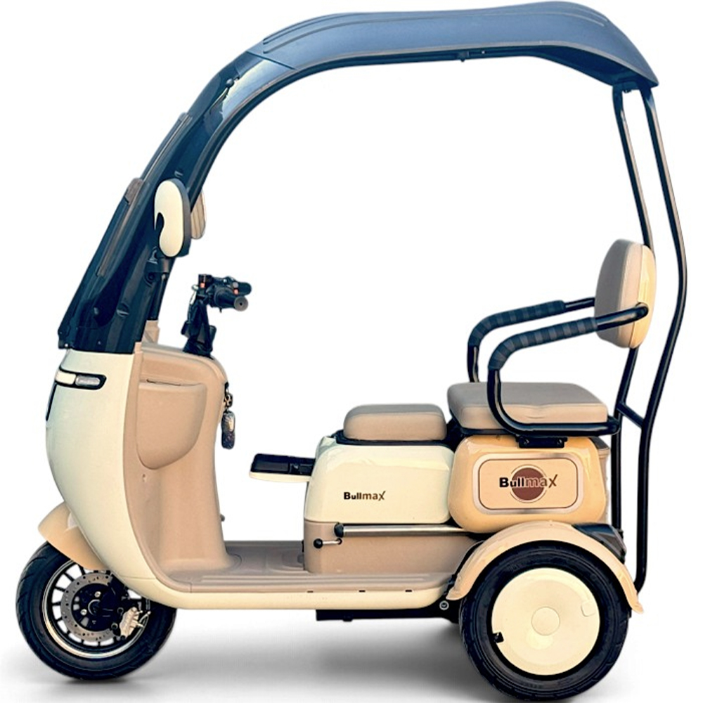Триместна електрическа триколка с покрив bullmax c5 apolon, със сертификат (2000w max, 60v/20ah)